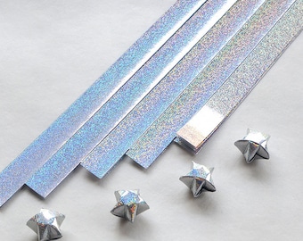 Handcut Silver Holographic Shiny Origami Lucky Star Paper Strips Star Folding DIY
