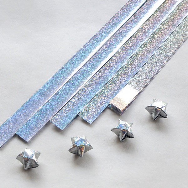 Handcut Silver Holographic Shiny Origami Lucky Star Paper Strips Star Folding DIY