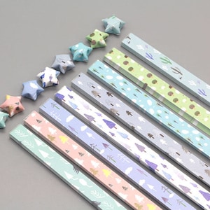 Forest Origami Lucky Star Paper Strips Trees Mixed Designs Star Folding DIY - Pack of 80 Strips