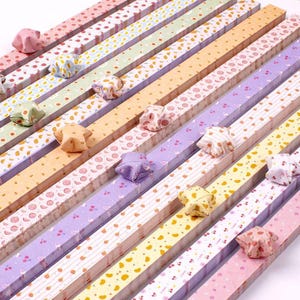 Strisce di carta origami a forma di stella della fortuna con frutta dolce bifacciale, pieghevoli a forma di stella fai da te - Confezione da 100 strisce