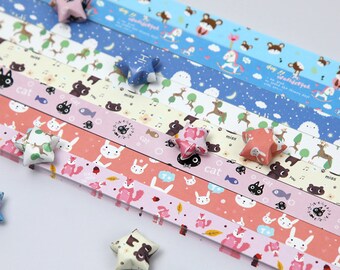 Little Animal Origami Lucky Star Paper Strips Star Folding DIY - Pack of 80 Strips