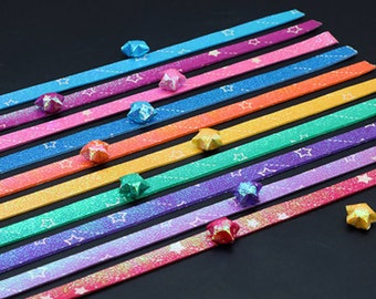 Rainbow Pearlescent Shooting Star Origami Lucky Star Paper Strips Star Folding DIY - Pack of 90 Strips