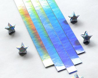 Handcut Iridescent Silver Origami Lucky Star Paper Strips Star Folding DIY