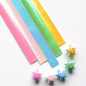 Origami Lucky Star Paper Strips Pearlescent Checks Embossed DIY - Pack of 60 Strips