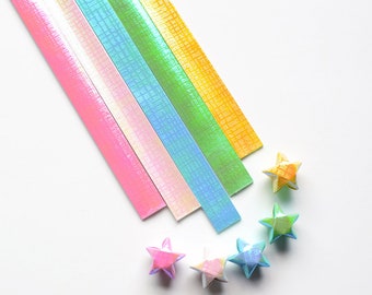Bandes de papier origami Lucky Star en relief à carreaux nacrés - Lot de 60 bandes