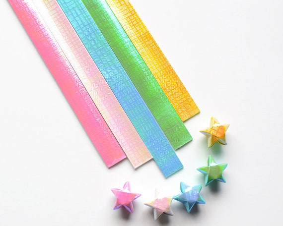 Origami Lucky Star Paper Strips Pearlescent Checks Embossed Diy Pack Of 60 Strips