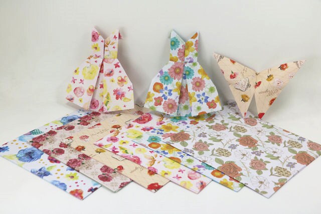 Double-sided Two-color Japanese-style Floral Origami Square Printing Origami