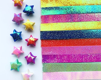 Rainbow Pearlescent Origami Lucky Star Paper Strips Star Folding DIY - Pack of 90 Strips