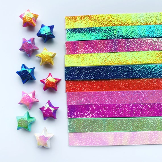 Origami Stars Paper Strips,Glow in The Dark Paper, Star Folding Paper  Strips, 10 Assortment Color Star Paper Strip Double Sided Lucky Star  Decoration