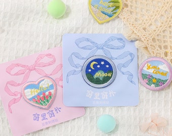 Garden Embroidered Patches Self Adhesive Circular Heart Shape Patch Applique Shoes Backpack Decorating Clothes Accessory