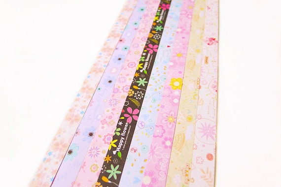 Origami Lucky Star Paper Strips Romantic Floral Mixed Designs Star