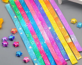 Rainbow Pearlescent Shooting Star Origami Lucky Star Paper Strips Star Folding DIY - Pack of 90 Strips