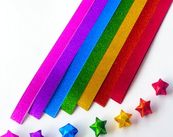 Glittery Fairy Dust Origami Lucky Star Paper Strips Rainbow Colour DIY - Pack of 80 Strips