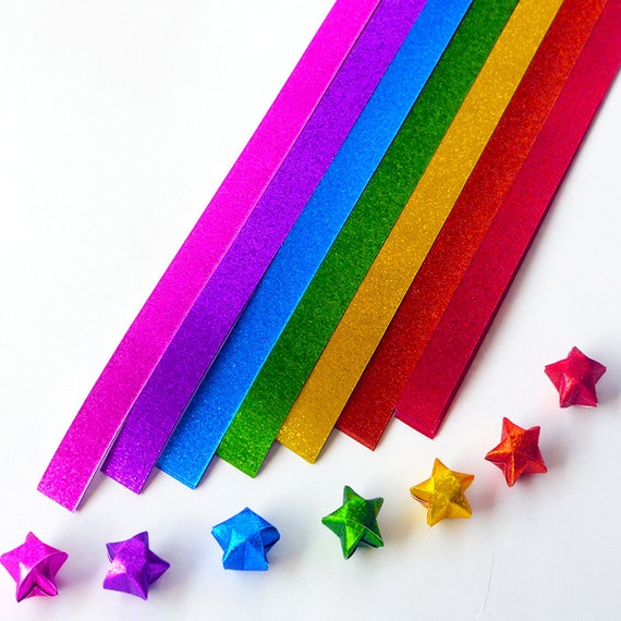 Rainbow Pearlescent Origami Lucky Star Paper Strips Star Folding