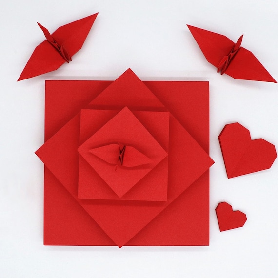 Romantic Red Origami Square Paper Pack for Origami Paper Crane