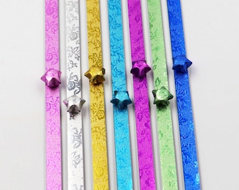 Tiras de papel con forma de estrella de la suerte para origami con polvo de hadas mágico de rosas, paquete de 70 tiras