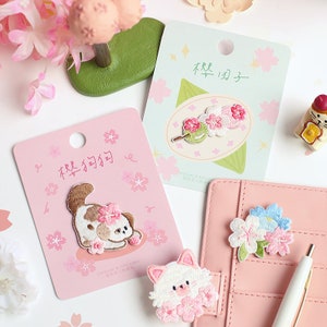Sakura Animal Embroidered Patches Cherry Blossom Sticker Self Adhesive Applique Shoes Backpack Decorating Clothes Accessory