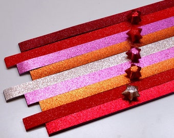 Red Shades Fairy Dust Origami Lucky Star Paper Strips DIY - Pack of 80 Strips