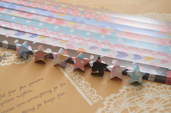 Origami Lucky Star Paper Strips Sweet Hearts Mixed Designs Star Folding DIY  Pack of 80 Strips 