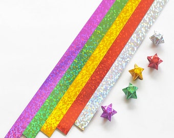 Holographic Glitter Origami Lucky Star Paper Strips Star Folding DIY - Pack of 60 Strips