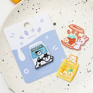 Snacks Embroidered Patch Cake Chips Milk Soda Self Adhesive Food Applique Patch Shoes Backpack Decorative
