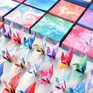 50 Sheets Double Sided Watercolor Galaxy Origami Square Paper Pack For Origami Paper Project 14.2cm x 14.2cm Sky Background Paper image 7