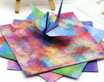 56 Sheets Gradient Prism Origami Square Paper Pack For Origami Paper Project - 15cm x 15cm Geometric Background Paper