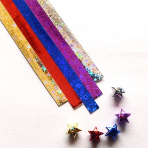 Hologram Twinkle Star Origami Lucky Star Pappersremsor Stjärnvikning DIY - Förpackning med 50 remsor