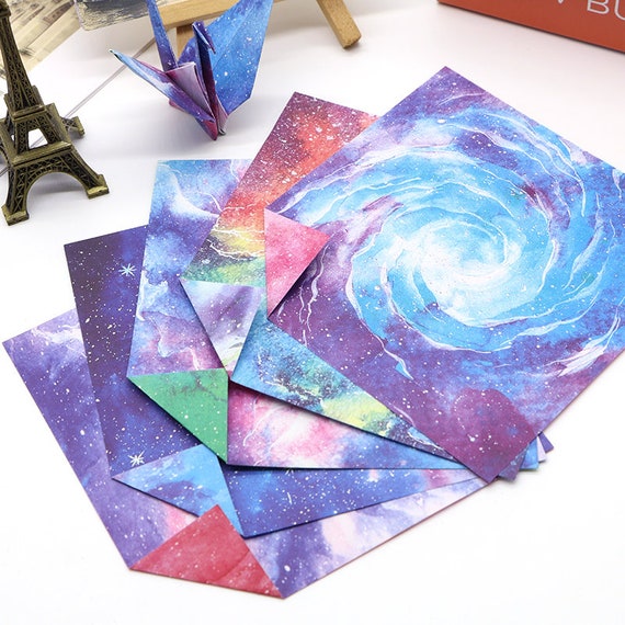 200 Fogli Di Carta Per Origami 14,2x14,2 Cm – 4 Colori Con Motivo Cielo Stellato E Acquerello – Perfetta Per Fai Da Te E Lettere - 2