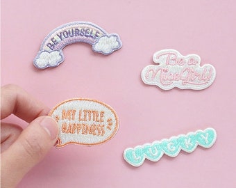 Message Embroidered Patches Cute Cartoon Patch Self Adhesive Applique Shoes Backpack Decorating Clothes Accessory