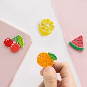 Fruit Embroidered Patches Watermelon Tangerine Lemon Cherry Self Adhesive Applique Shoes Backpack Decorating Clothes Accessory