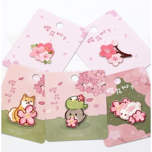 1 Piece of Cute Sakura Embroidered Patches Cherry Blossom Sticker Self Adhesive Applique Shoes Backpack Decorating Clothes Accessory