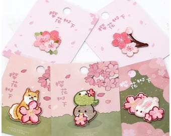 1 Piece of Cute Sakura Embroidered Patches Cherry Blossom Sticker Self Adhesive Applique Shoes Backpack Decorating Clothes Accessory