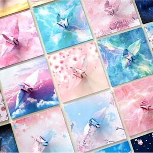 50 Sheets Double Sided Watercolor Galaxy Origami Square Paper Pack For Origami Paper Project 14.2cm x 14.2cm Sky Background Paper image 3