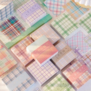 200 Sheets Pastel Checks Scrapbook Origami Square Paper Pack For Craft Project - 8cm x 8cm Plaid Background Paper Ver.3