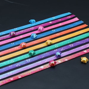 Rainbow Pearlescent Shooting Star Origami Lucky Star Paper Strips Star Folding DIY - Pack of 90 Strips