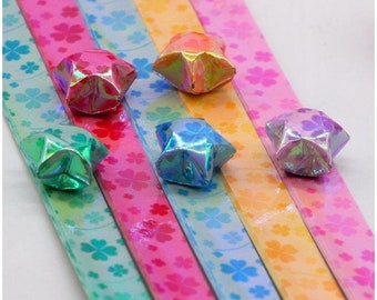 Pearlescent Four Leaf Clover Origami Lucky Star Paper Strips Star Folding DIY - Pack of 90 Strips