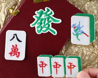 Chinese Mahjong Embroidered Patches Mahjong Sticker Self Adhesive Applique Shoes Backpack Decorating Clothes Accessory