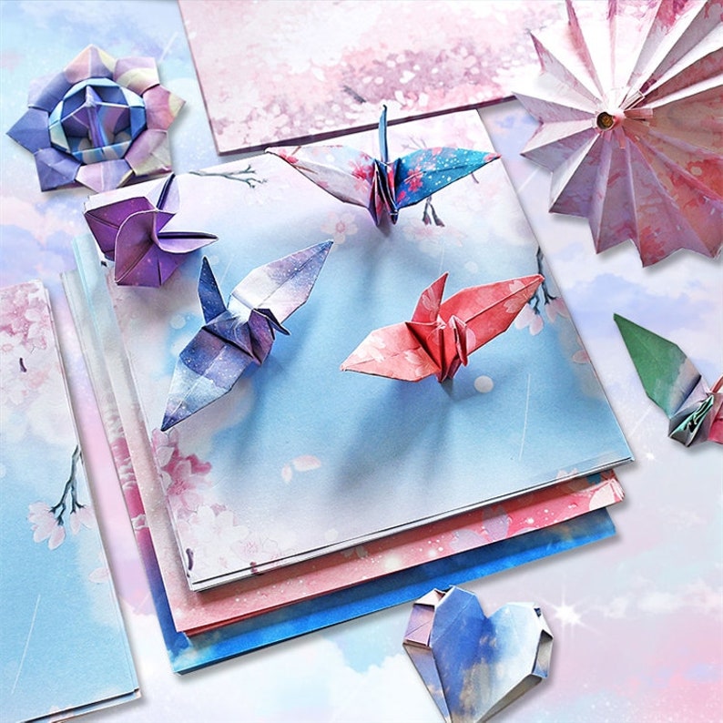 50 Sheets Double Sided Watercolor Galaxy Origami Square Paper Pack For Origami Paper Project 14.2cm x 14.2cm Sky Background Paper image 6