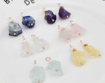 1 Piece Raw Stone Pendant Earring Findings Necklace Charm Birthstone Irregular Rough Stone Pendant Jewelry Making