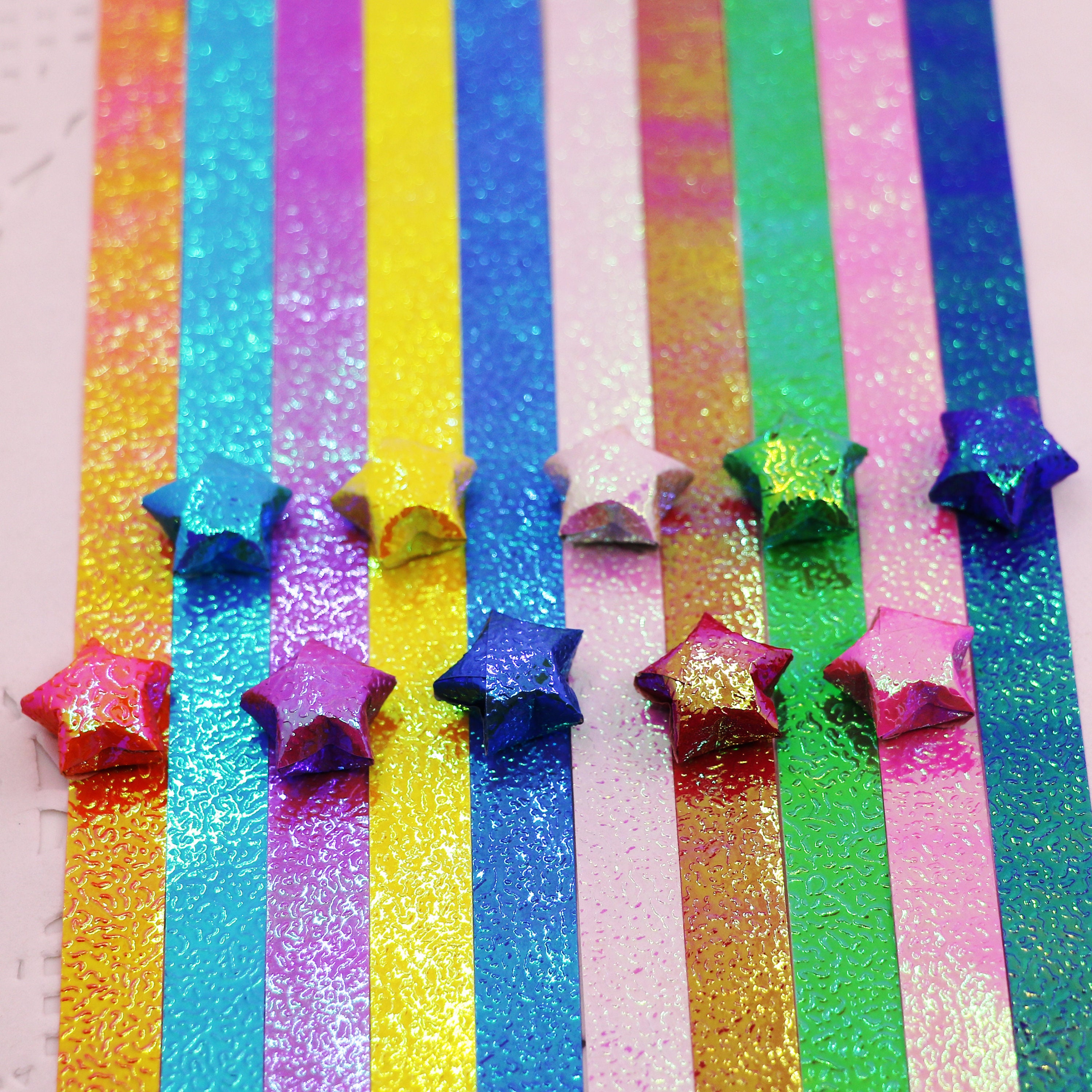 Rainbow Pearlescent Origami Lucky Star Paper Strips Star Folding DIY Pack  of 90 Strips 