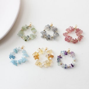 1 Piece Gemstone Circle Drop Pendant Earring Findings Necklace Charm Birthstone Gift Jewelry Making