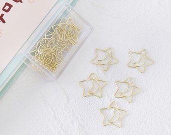 Star and Moon Paper Clips Bookmark Set Metal Cartoon Bookmark Line Marker Planner Organizer - Set of 10 Pcs