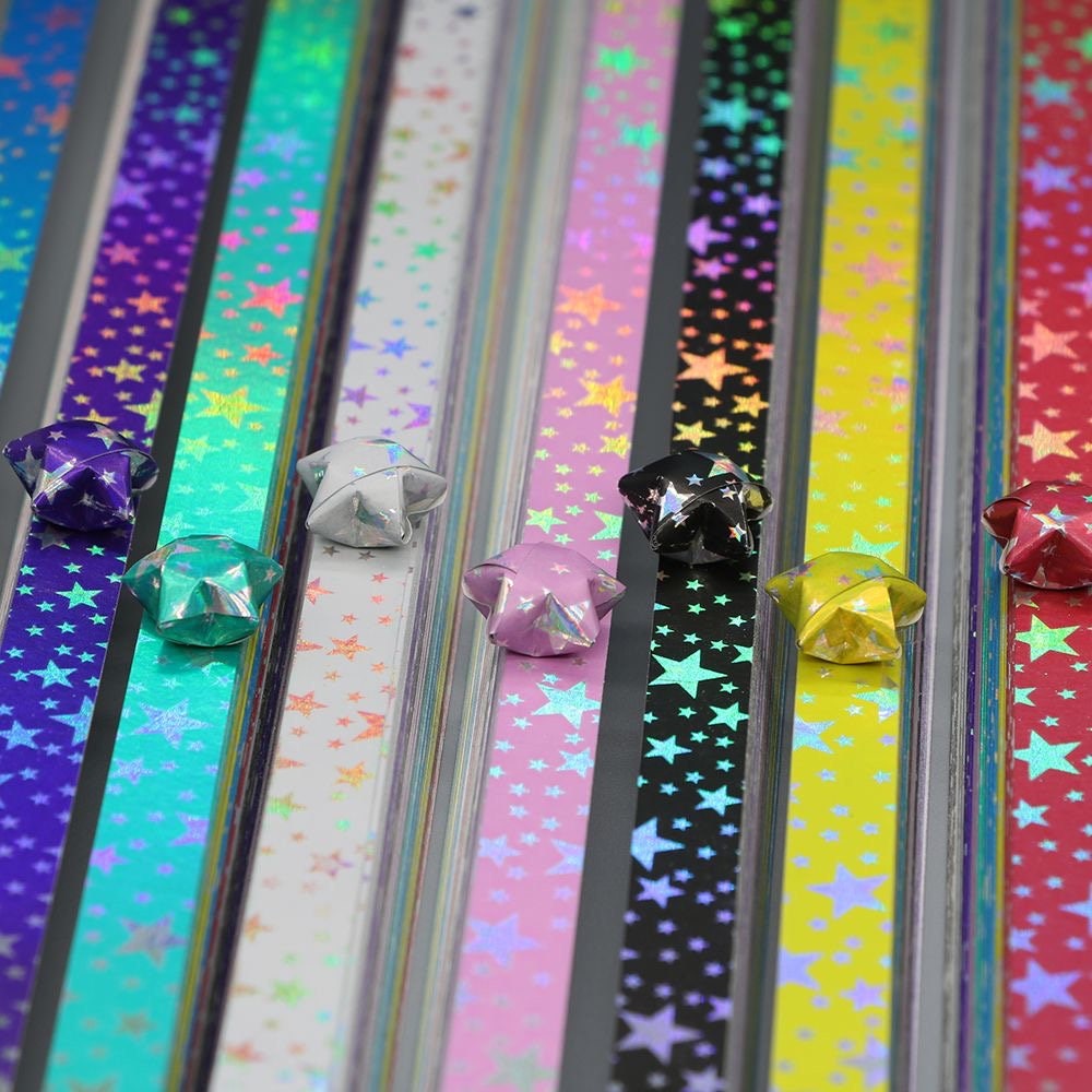 Laser Effect Twinkle Stars Origami Lucky Star Paper Strips Star Folding DIY - Pack of 90 Strips