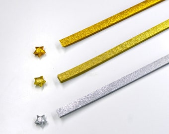 Tiras de papel de origami con polvo de hadas dorado y plateado, estrellas de la suerte, bricolaje (paquete de 80)