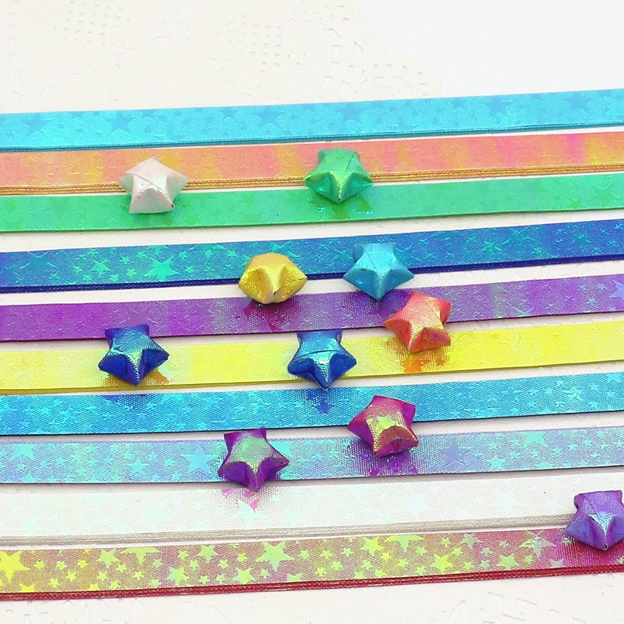 Papier Origami étoiles 900 Feuilles - 10 Couleurs Nacrées "Love You" - Bandes 25x0.9cm - Pour DIY - 4