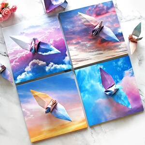 50 Sheets Double Sided Watercolor Galaxy Origami Square Paper Pack For Origami Paper Project 14.2cm x 14.2cm Sky Background Paper image 5