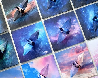 50 Sheets Double Sided Watercolor Galaxy Origami Square Paper Pack For Origami Paper Project - 14.2cm x 14.2cm Sky Background Paper