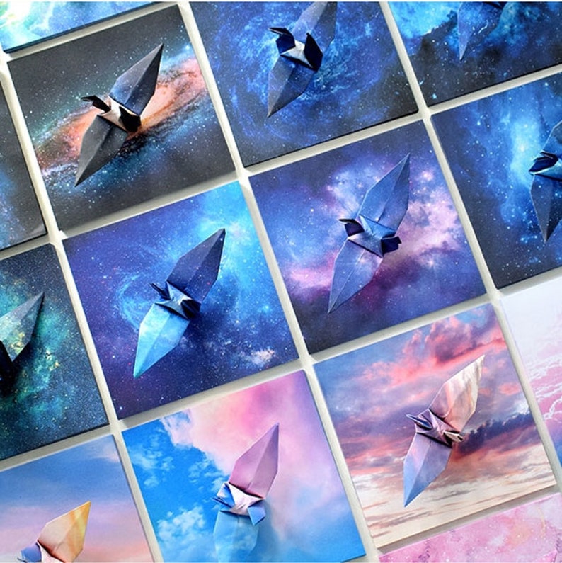 50 Sheets Double Sided Watercolor Galaxy Origami Square Paper Pack For Origami Paper Project 14.2cm x 14.2cm Sky Background Paper image 1