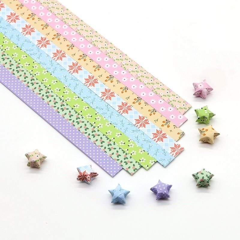 Dot Flower Heart Assorted Design Origami Lucky Star Paper Strips Star  Folding DIY - Pack of 150 Strips Hearts Floral And Dots